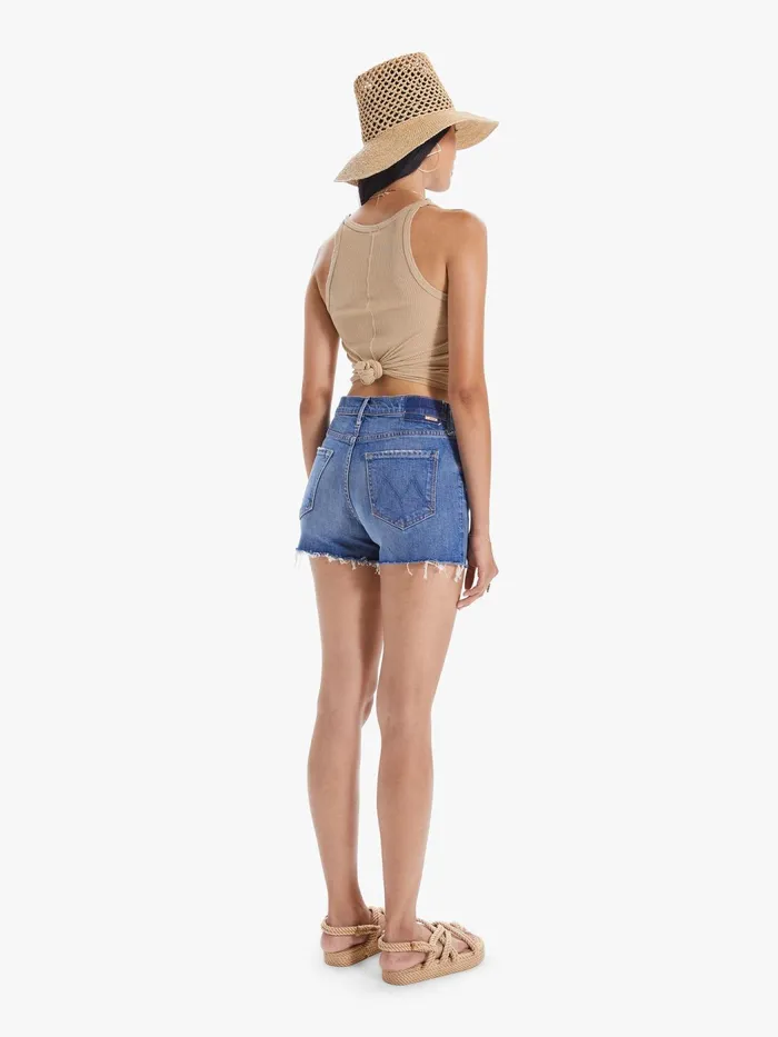 Women High Rise Mother Denim The Dutchie Short Fray Medium Blue