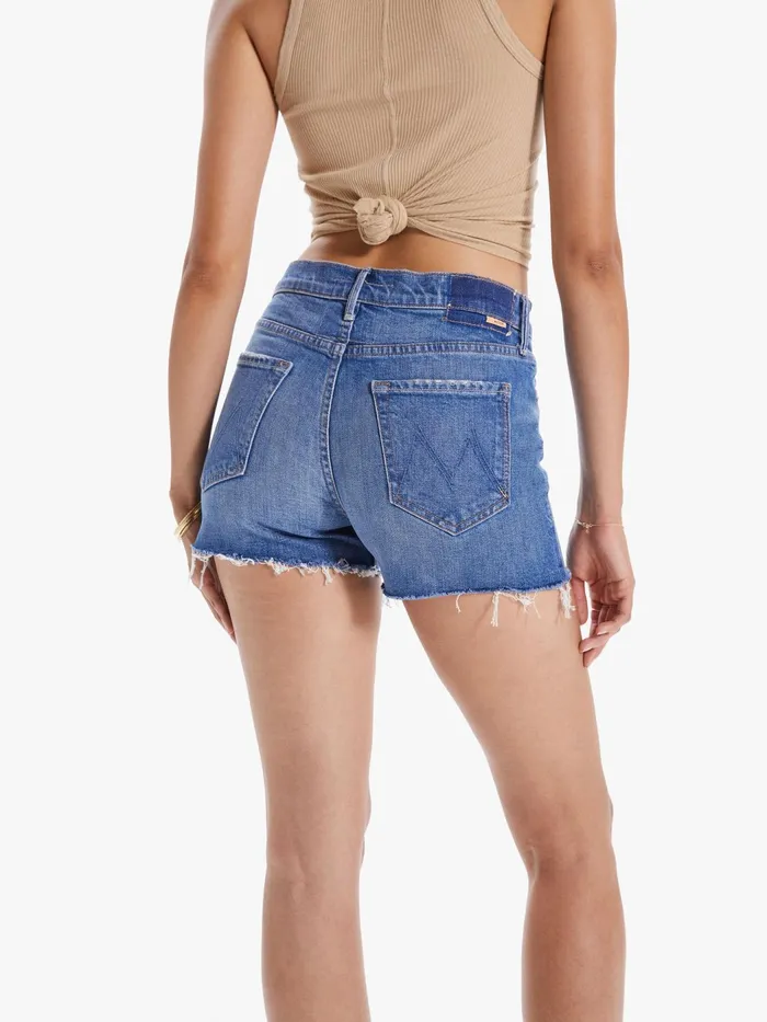 Women High Rise Mother Denim The Dutchie Short Fray Medium Blue