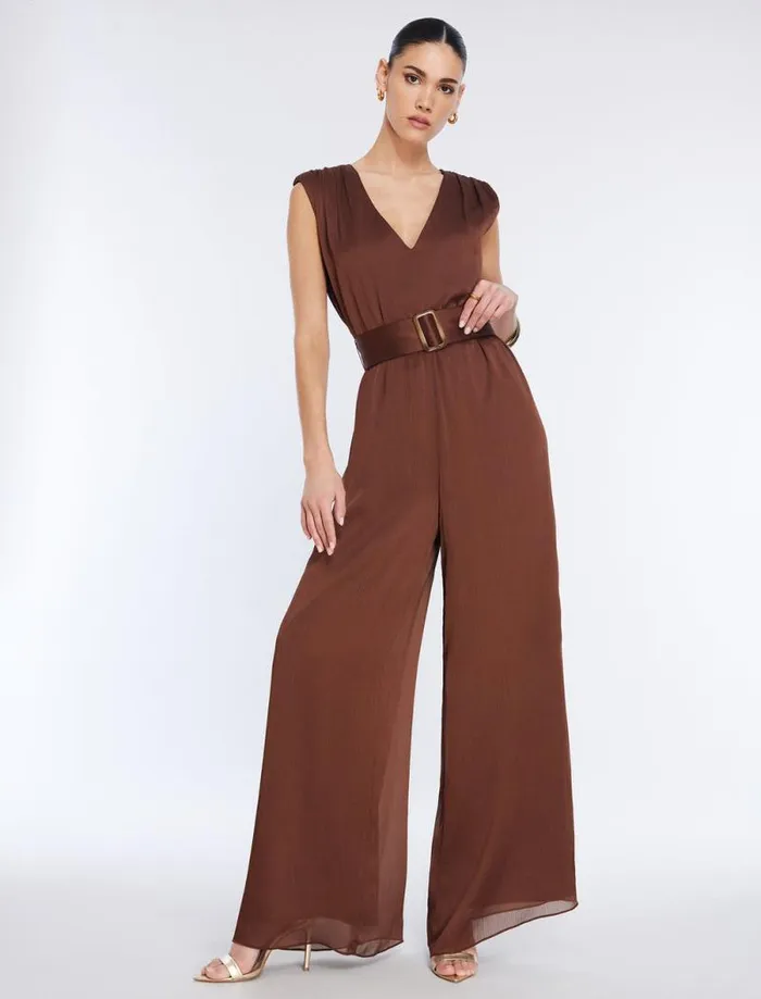 Women Imogen Belted Jumpsuit Chocolate BCBG Dresses