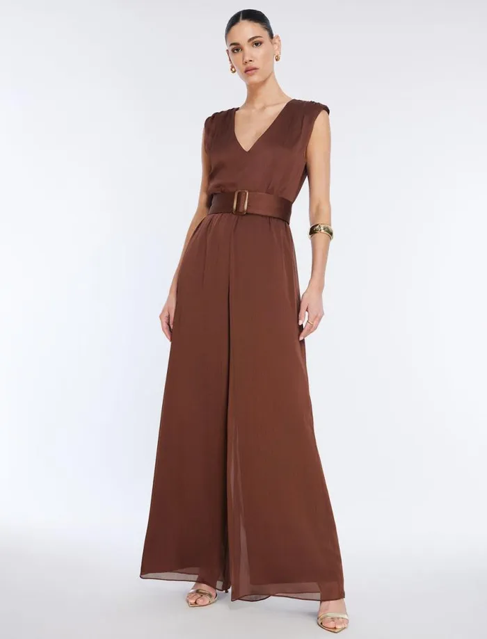 Women Imogen Belted Jumpsuit Chocolate BCBG Dresses Women Imogen Belted Jumpsuit Chocolate BCBG Dresses