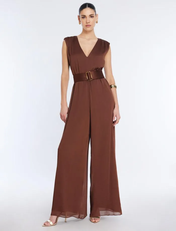 Women Imogen Belted Jumpsuit Chocolate BCBG Dresses Women Imogen Belted Jumpsuit Chocolate BCBG Dresses