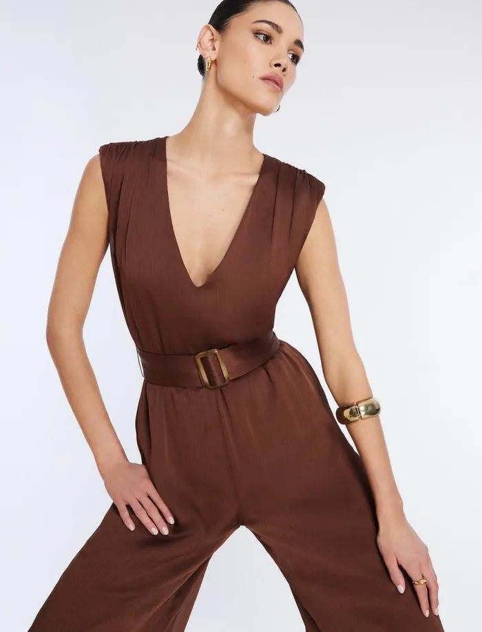 Women Imogen Belted Jumpsuit Chocolate BCBG Dresses Women Imogen Belted Jumpsuit Chocolate BCBG Dresses