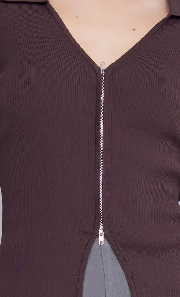 Women IMRIE ZIP KNIT CARDIGAN 8211 CHOCOLATE Bec Bridge Long Sleeve