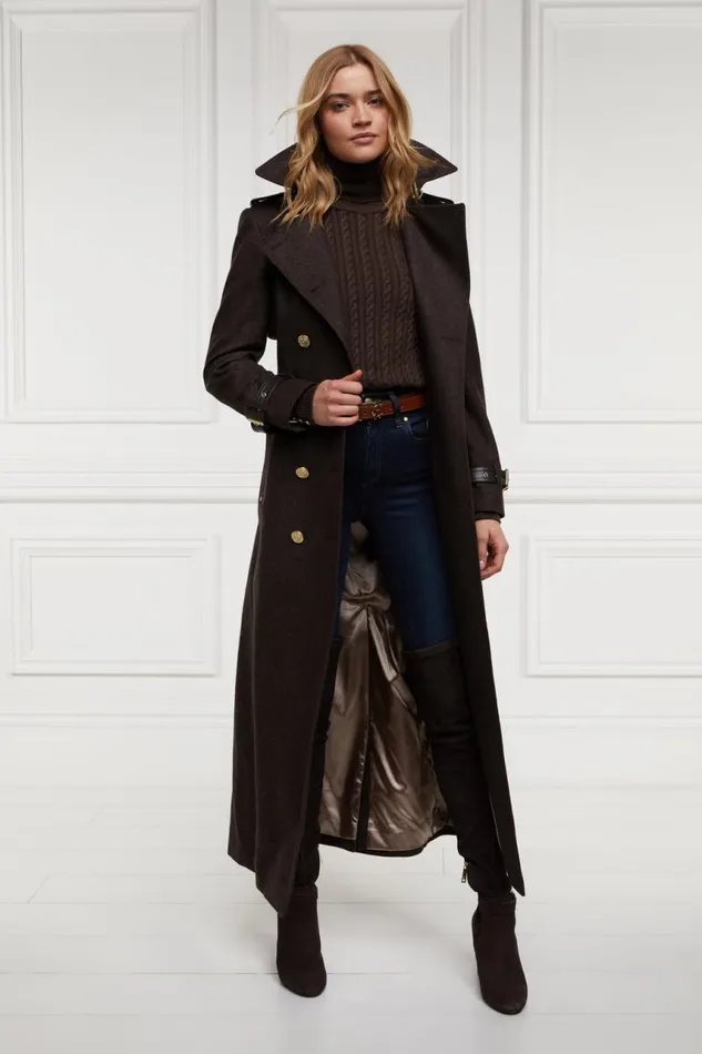 Women In Stock Tailoring Holland Cooper Full Length Marlborough Trench Coat Chocolate Herringbone
