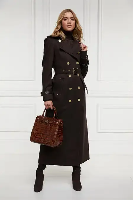 Women In Stock Tailoring Holland Cooper Full Length Marlborough Trench Coat Chocolate Herringbone