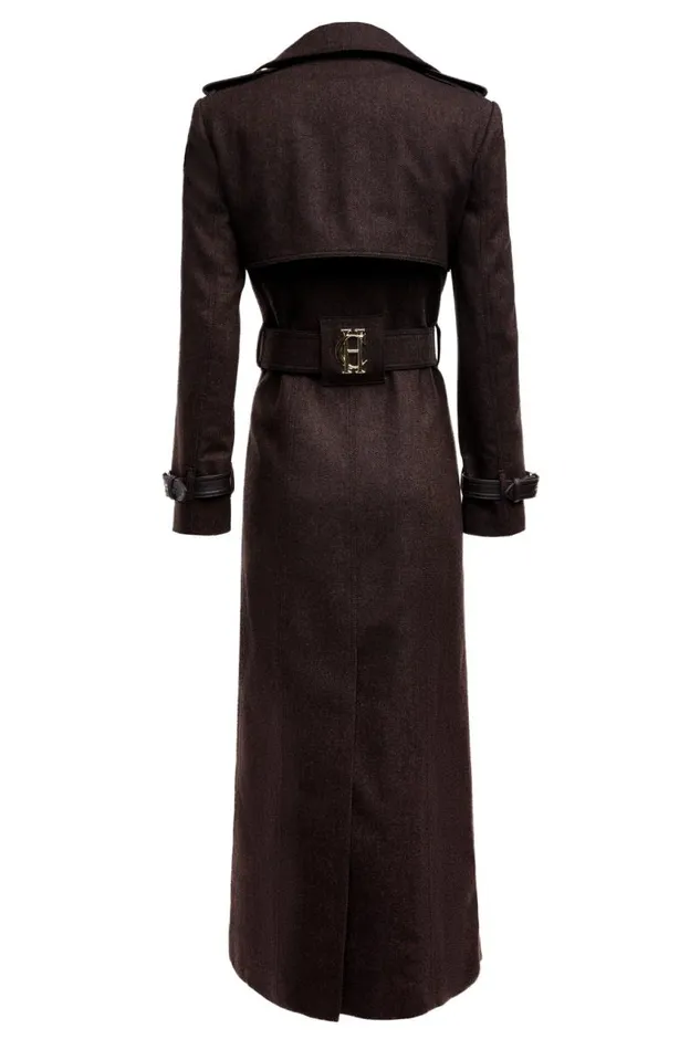 Women In Stock Tailoring Holland Cooper Full Length Marlborough Trench Coat Chocolate Herringbone