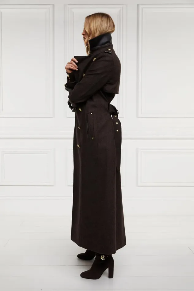 Women In Stock Tailoring Holland Cooper Full Length Marlborough Trench Coat Chocolate Herringbone