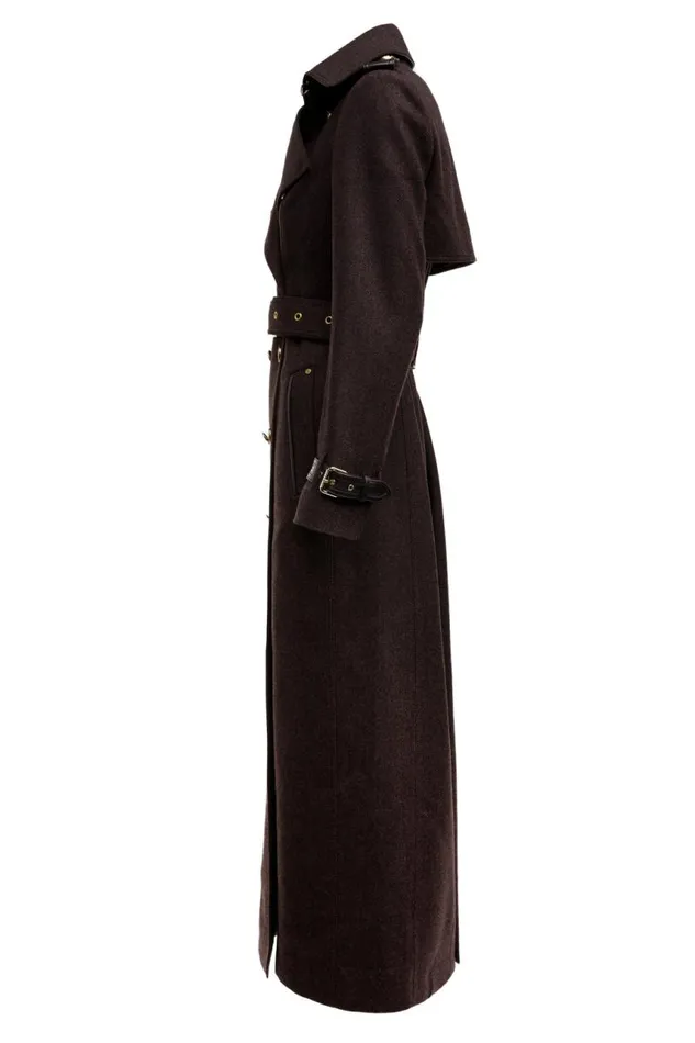 Women In Stock Tailoring Holland Cooper Full Length Marlborough Trench Coat Chocolate Herringbone