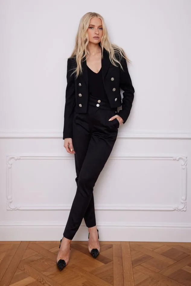 Women In Stock Tailoring Holland Cooper High Waisted Peg Trouser Black Barathea Silver