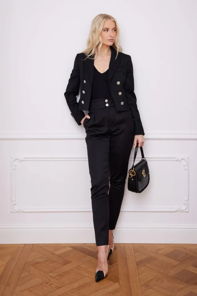 Women In Stock Tailoring Holland Cooper High Waisted Peg Trouser Black Barathea Silver