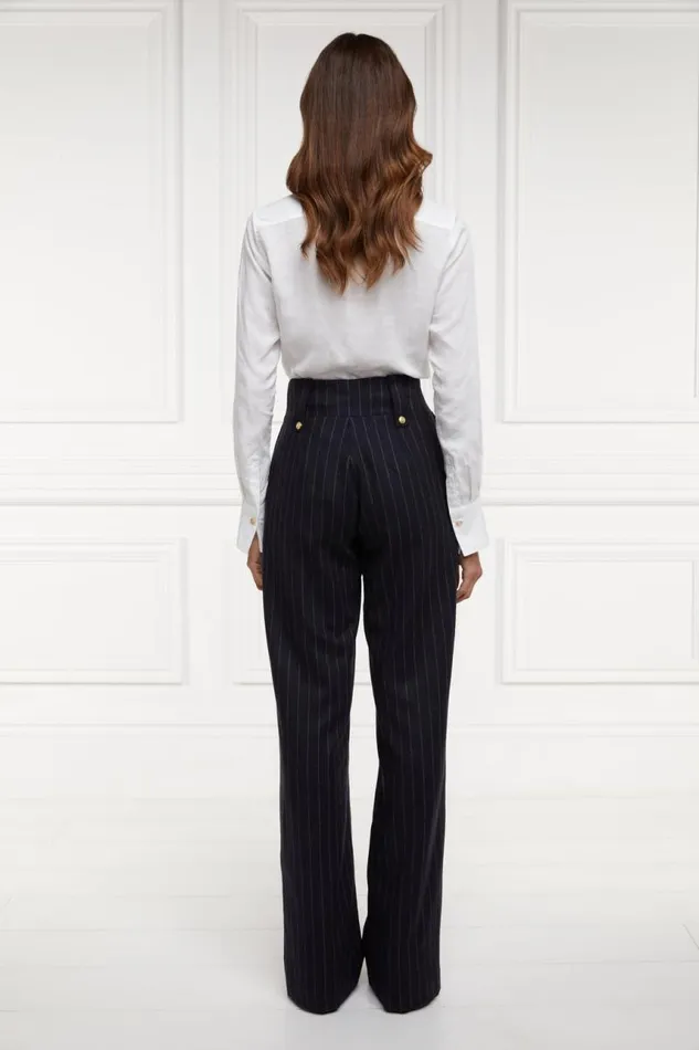 Women In Stock Tailoring Holland Cooper High Waisted Straight Trouser Navy Chalk Pin Stripe Women In Stock Tailoring Holland Cooper High Waisted Straight Trouser Navy Chalk Pin Stripe
