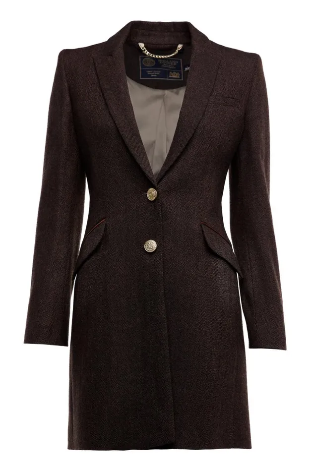 Women In Stock Tailoring Holland Cooper Highgrove Coat Chocolate Herringbone