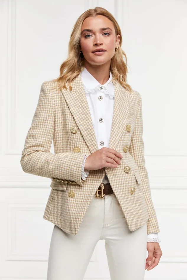 Women In Stock Tailoring Holland Cooper Knightsbridge Blazer Camel Puppy Tooth