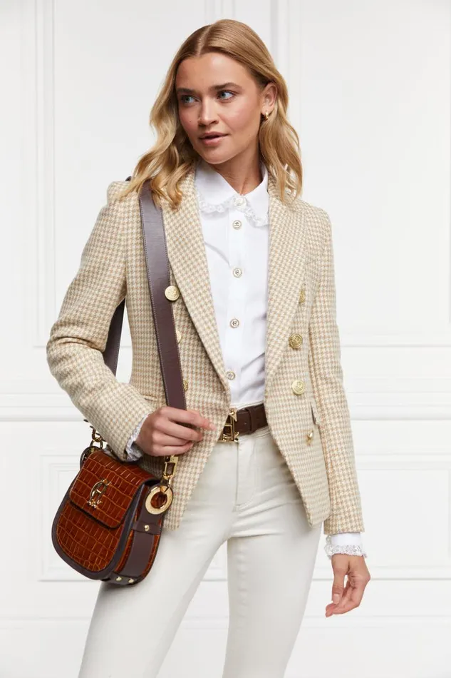 Women In Stock Tailoring Holland Cooper Knightsbridge Blazer Camel Puppy Tooth