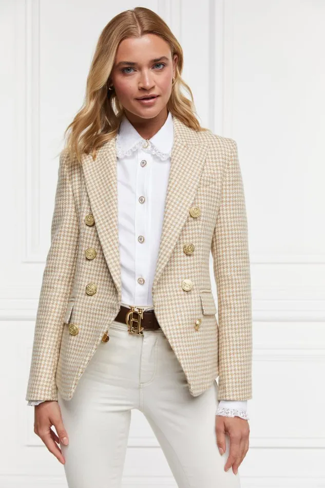 Women In Stock Tailoring Holland Cooper Knightsbridge Blazer Camel Puppy Tooth
