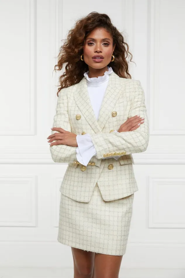 Women In Stock Tailoring Holland Cooper Knightsbridge Blazer Ivory Sparkle Tweed