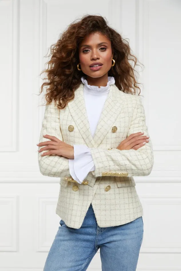 Women In Stock Tailoring Holland Cooper Knightsbridge Blazer Ivory Sparkle Tweed