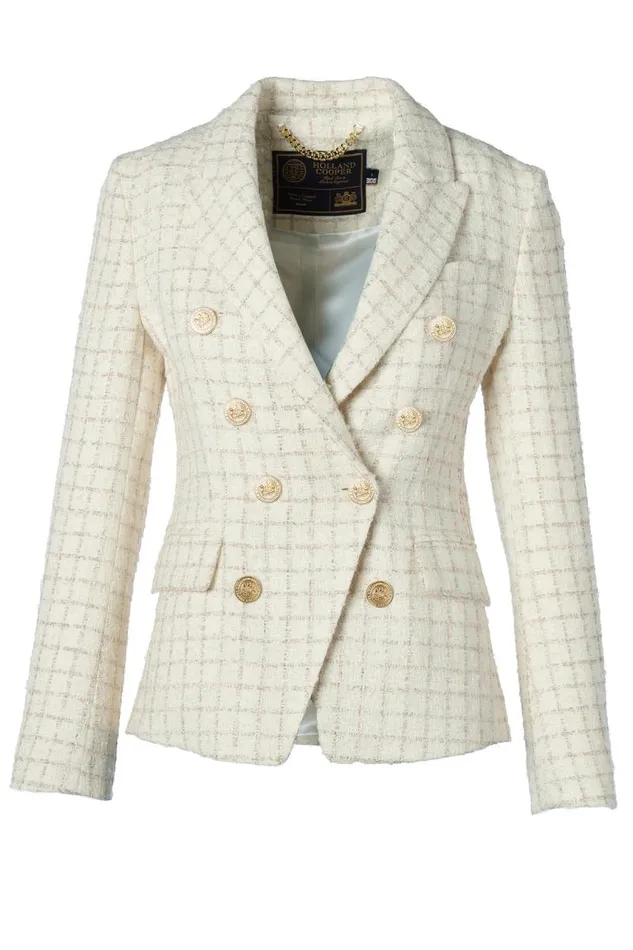 Women In Stock Tailoring Holland Cooper Knightsbridge Blazer Ivory Sparkle Tweed
