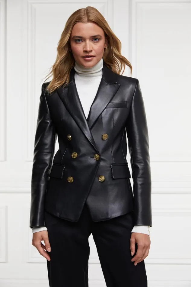 Women In Stock Tailoring Holland Cooper Knightsbridge Blazer Valencia Leather Black Women In Stock Tailoring Holland Cooper Knightsbridge Blazer Valencia Leather Black