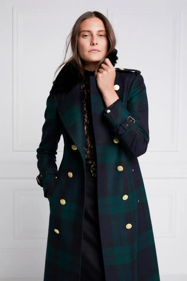 Women In Stock Tailoring Holland Cooper Marlborough Shearling Trench Coat Blackwatch
