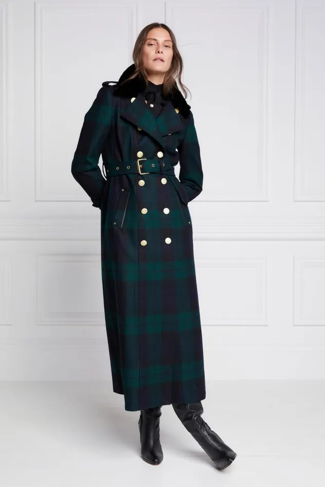 Women In Stock Tailoring Holland Cooper Marlborough Shearling Trench Coat Blackwatch
