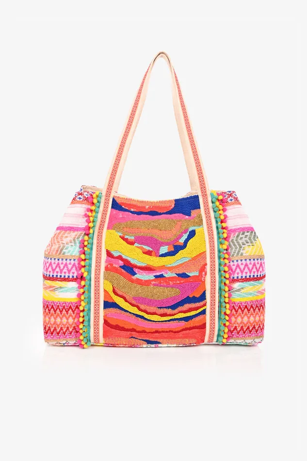 Women Isabella Embellished Hand Beaded Tote Travel and Beach Bags America and Beyond Women Isabella Embellished Hand Beaded Tote Travel and Beach Bags America and Beyond