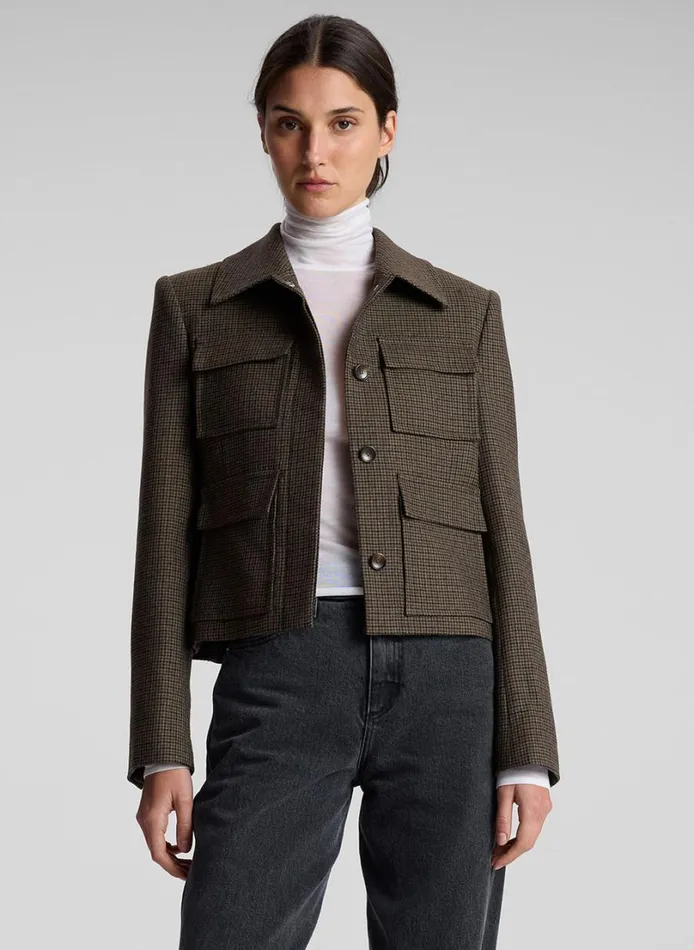 Women Jackets and Coats ALC Jamie Mini Houndstooth Jacket Tanolive