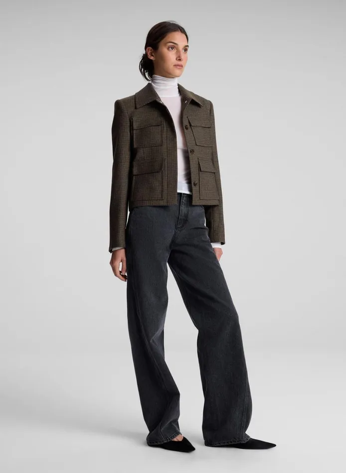 Women Jackets and Coats ALC Jamie Mini Houndstooth Jacket Tanolive