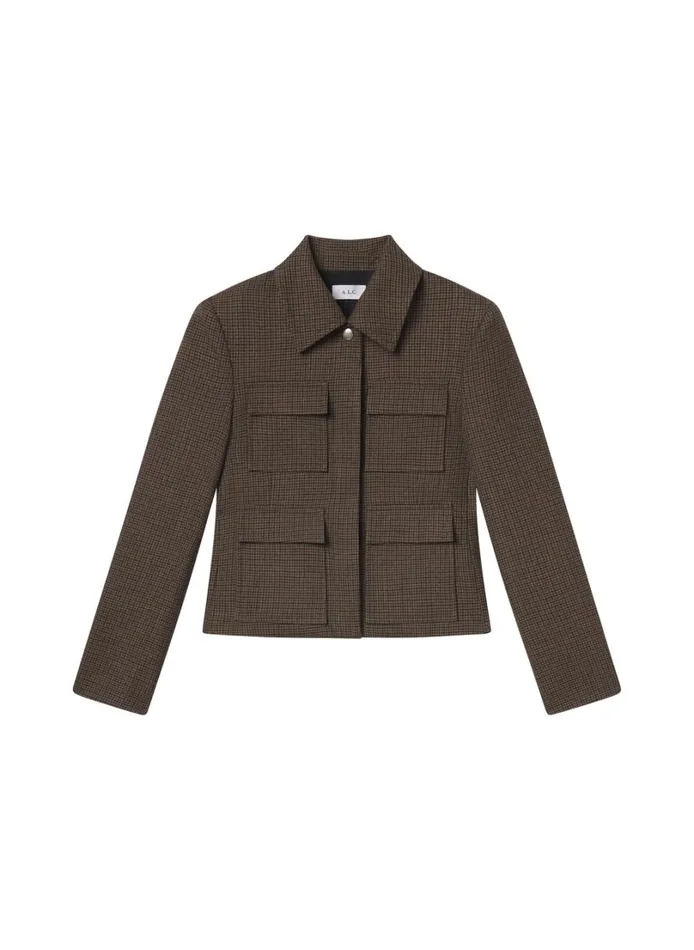 Women Jackets and Coats ALC Jamie Mini Houndstooth Jacket Tanolive