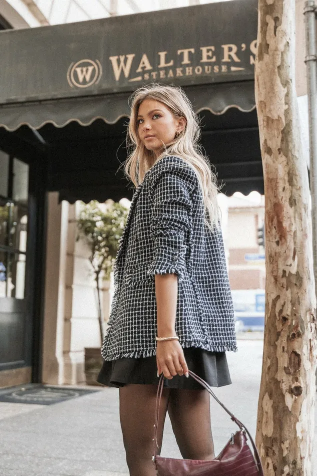 Women Jackets and Coats Petal and Pup Rocco Hem Blazer BlackWhite