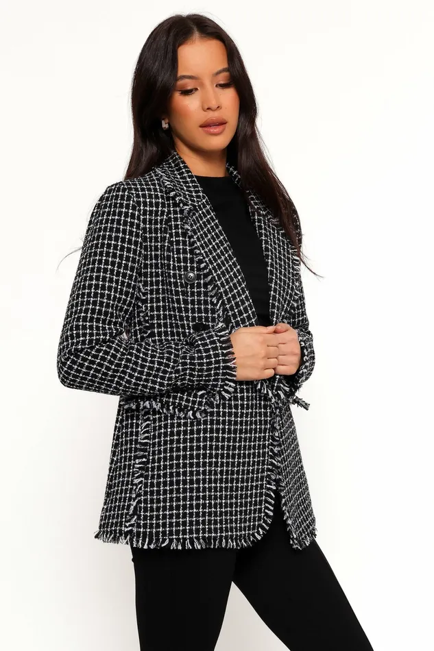 Women Jackets and Coats Petal and Pup Rocco Hem Blazer BlackWhite
