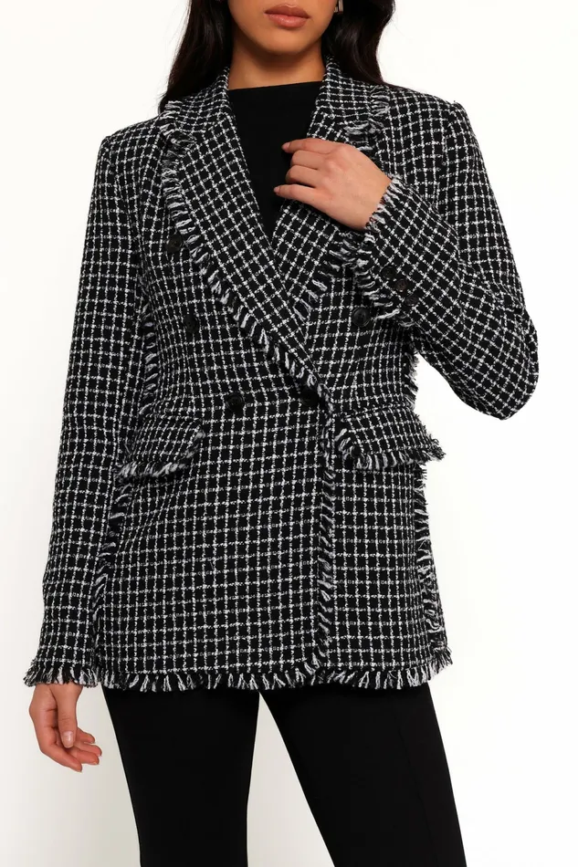 Women Jackets and Coats Petal and Pup Rocco Hem Blazer BlackWhite