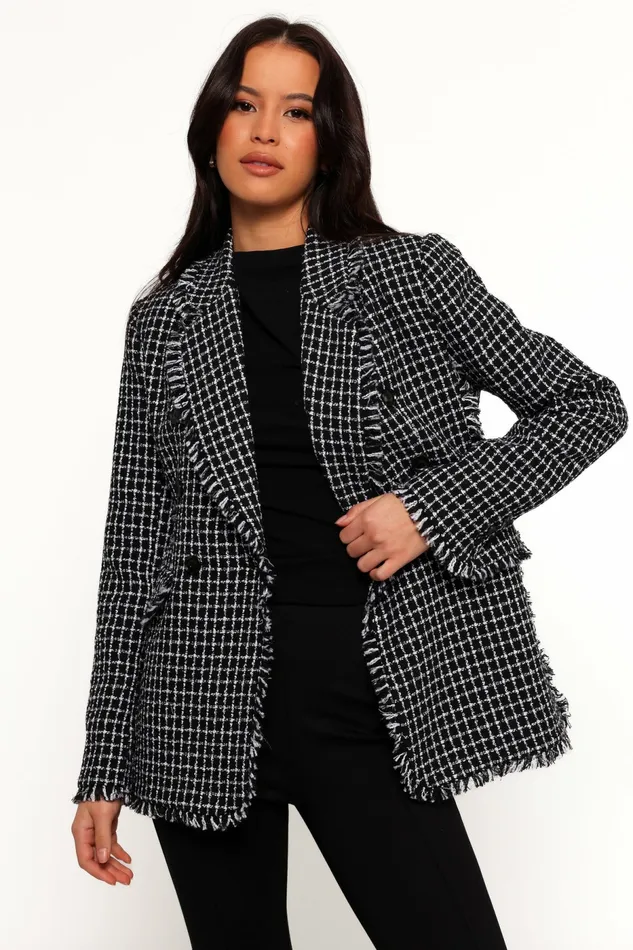 Women Jackets and Coats Petal and Pup Rocco Hem Blazer BlackWhite
