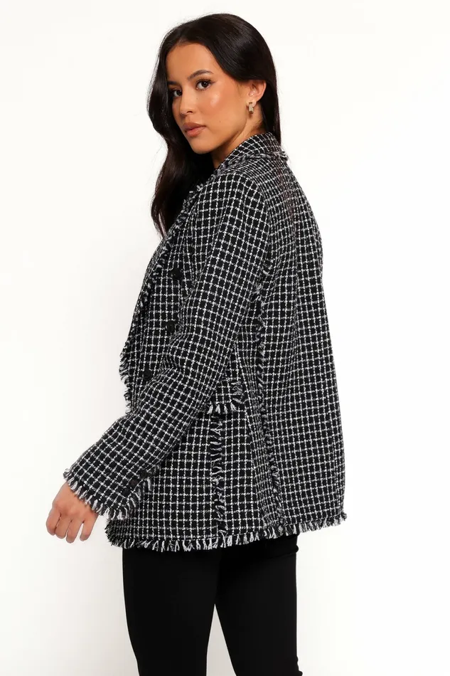 Women Jackets and Coats Petal and Pup Rocco Hem Blazer BlackWhite