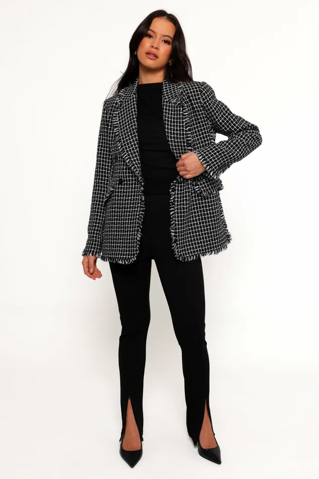 Women Jackets and Coats Petal and Pup Rocco Hem Blazer BlackWhite
