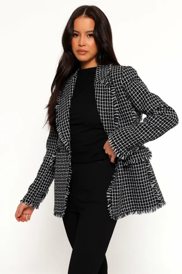 Women Jackets and Coats Petal and Pup Rocco Hem Blazer BlackWhite