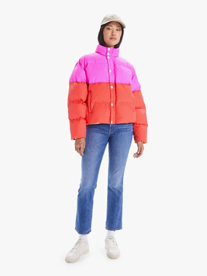 Women Jackets Mother Denim The SetIn Oversized Puffer Bright Red