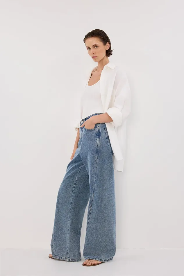 Women Jeans DISSH CARSON MID BLUE WIDE LEG JEAN