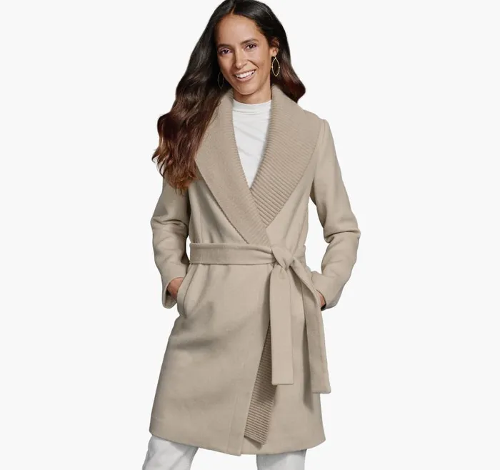 Women Johnston and Murphy Coats Jackets and Vests WoolBlend Coat With Removable Knit Collar Taupe
