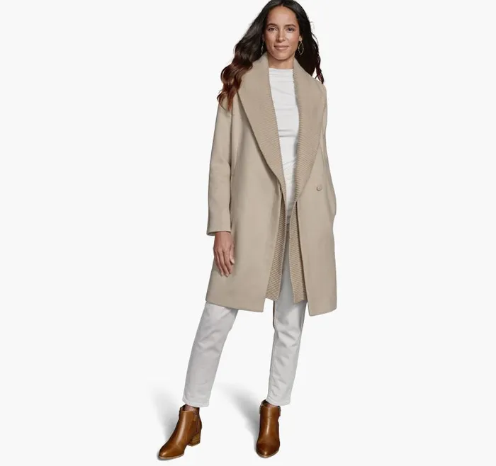 Women Johnston and Murphy Coats Jackets and Vests WoolBlend Coat With Removable Knit Collar Taupe Women Johnston and Murphy Coats Jackets and Vests WoolBlend Coat With Removable Knit Collar Taupe