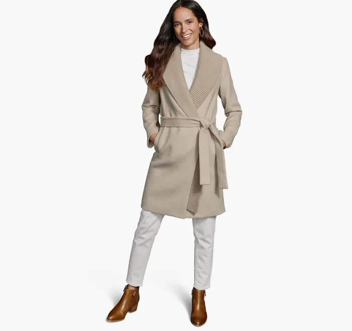 Women Johnston and Murphy Coats Jackets and Vests WoolBlend Coat With Removable Knit Collar Taupe Women Johnston and Murphy Coats Jackets and Vests WoolBlend Coat With Removable Knit Collar Taupe