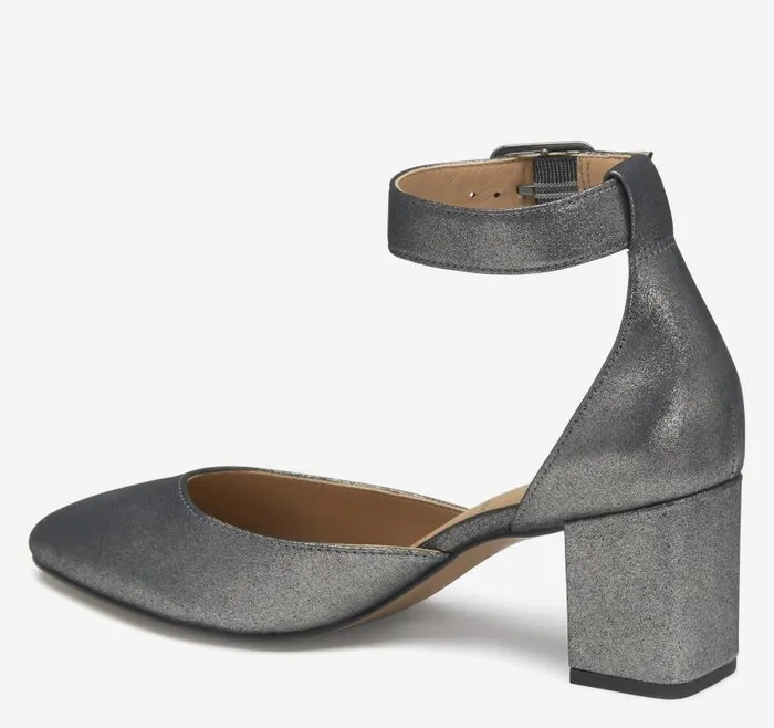 Women Johnston and Murphy Heels and Platform Wedges Vicki Ankle Strap Pewter Metallic Kid Suede Women Johnston and Murphy Heels and Platform Wedges Vicki Ankle Strap Pewter Metallic Kid Suede