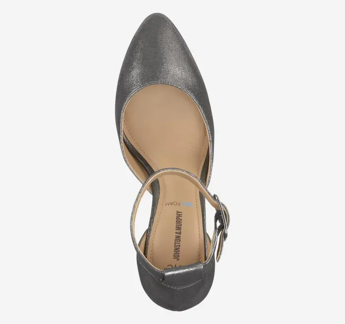 Women Johnston and Murphy Heels and Platform Wedges Vicki Ankle Strap Pewter Metallic Kid Suede Women Johnston and Murphy Heels and Platform Wedges Vicki Ankle Strap Pewter Metallic Kid Suede