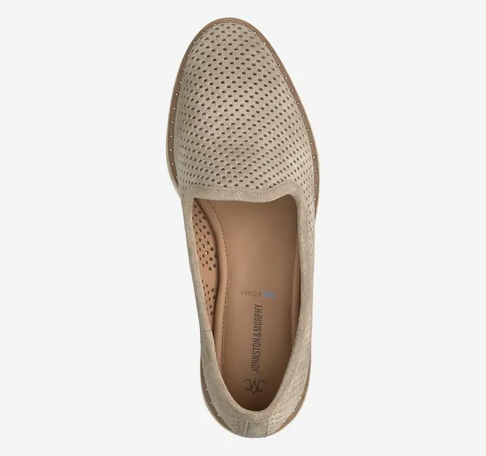 Women Johnston and Murphy Mules and Loafers Mitzi Perfed Venetian Taupe Suede Women Johnston and Murphy Mules and Loafers Mitzi Perfed Venetian Taupe Suede
