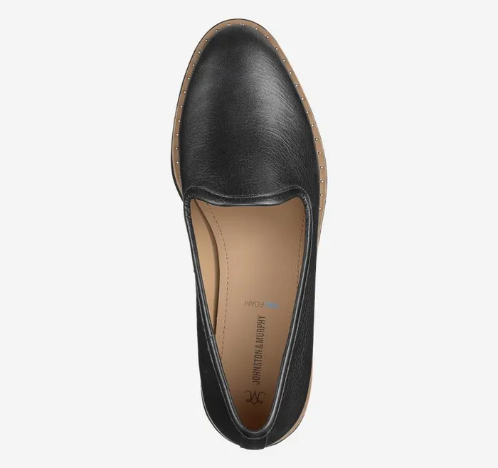 Women Johnston and Murphy Mules and Loafers Mitzi Venetian Black Calfskin