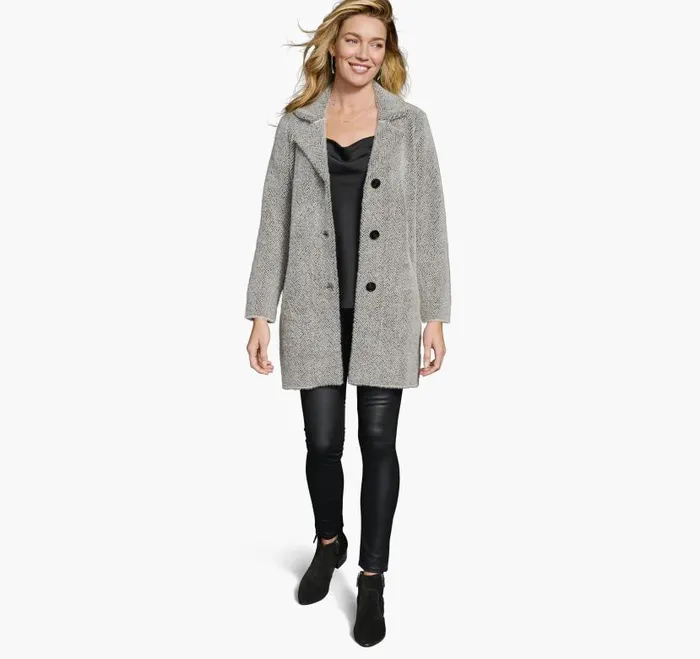 Women Johnston and Murphy Shirts Sweaters and Blazers Herringbone Eyelash Cardigan Blackcream