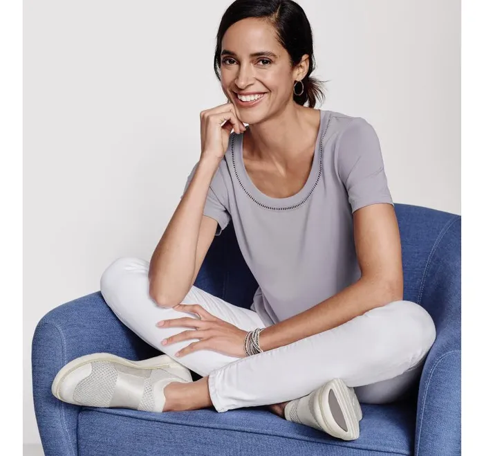 Women Johnston and Murphy Shirts Sweaters and Blazers ShortSleeve Lattice Trim Tee Gray