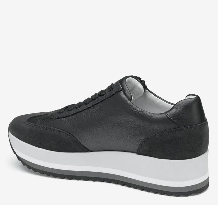Women Johnston and Murphy Sneakers Gracie SideZip Lace Up Black Calfskinsuede