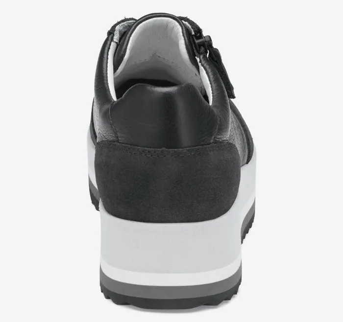 Women Johnston and Murphy Sneakers Gracie SideZip Lace Up Black Calfskinsuede