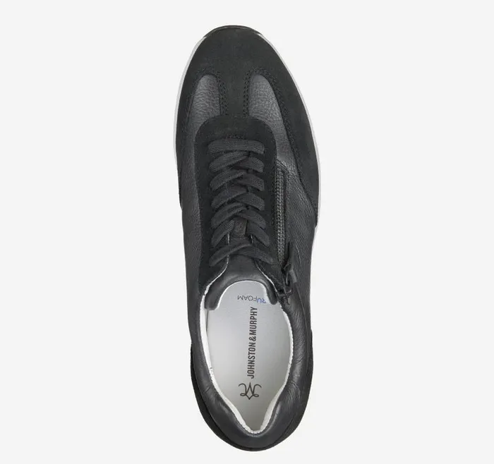 Women Johnston and Murphy Sneakers Gracie SideZip Lace Up Black Calfskinsuede